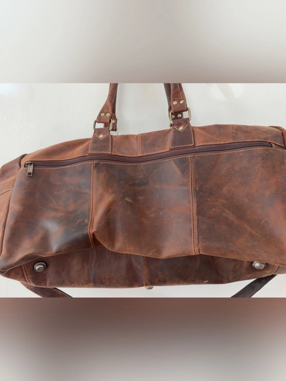 Classic Brown Leather Weekender Bag - Men